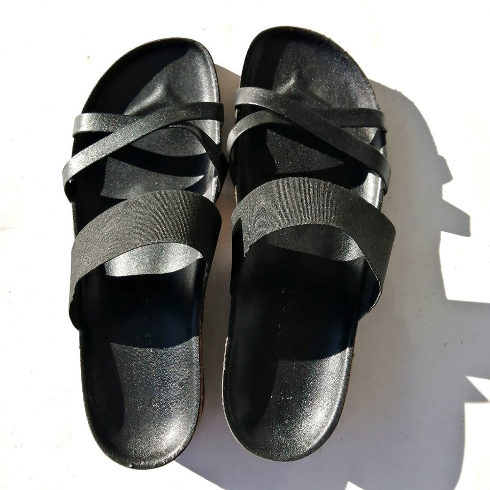 Italian shoemakers womens sandal Slipon wedge. Black. Size 8.5 Comfort